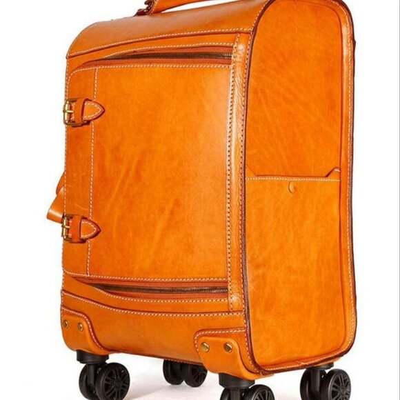 Genuine Leather Luxury Suitcase with Wheels: 18 inch/35 Liters - Picture 1 of 5